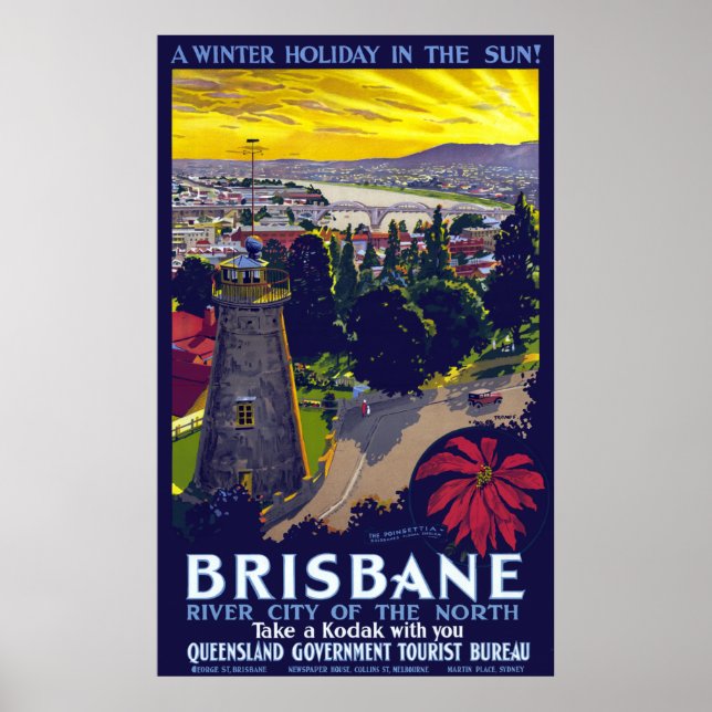 Affiche Vintage Brisbane Vacances d'hiver Australie Voyage (Devant)