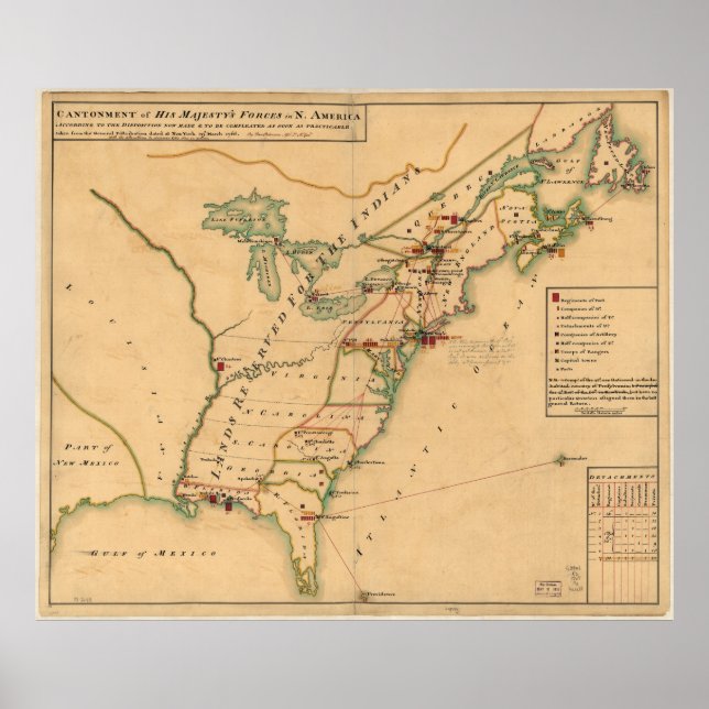 Affiche Vintage British Occupation Map of America (1765) (Devant)