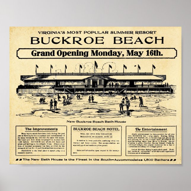 Affiche Vintage Buckroe Beach Virginie Imprimer (Devant)