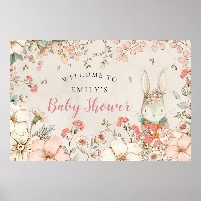 Affiche Vintage Bunny Woodland Girl Baby shower d'accueil (Devant)