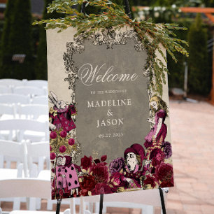 Affiche Vintage Burgundy Gold Alice en Wonderland Mariage