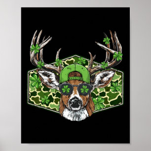 Affiche Vintage Camo Chasseur de Cerf Chanceux Shamrock Bu