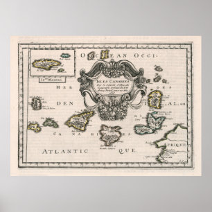 Affiche Vintage Canary Islands Map (1656)
