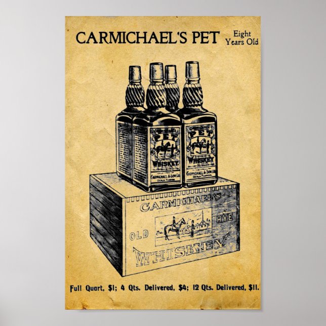 Affiche Vintage Carmichaels Whiskey pour animaux de compag (Devant)
