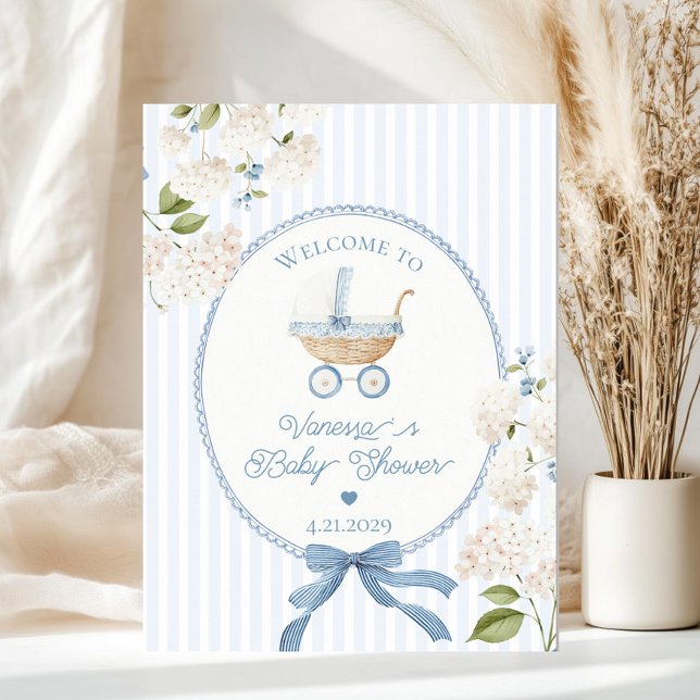 Affiche Vintage Carriage French Blue Baby Shower Welcome (Créateur téléchargé)