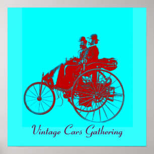 Affiche Vintage Cars Gathering , red blue urquase