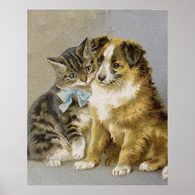 Affiche Vintage cat and dog intimate friendship (Devant)