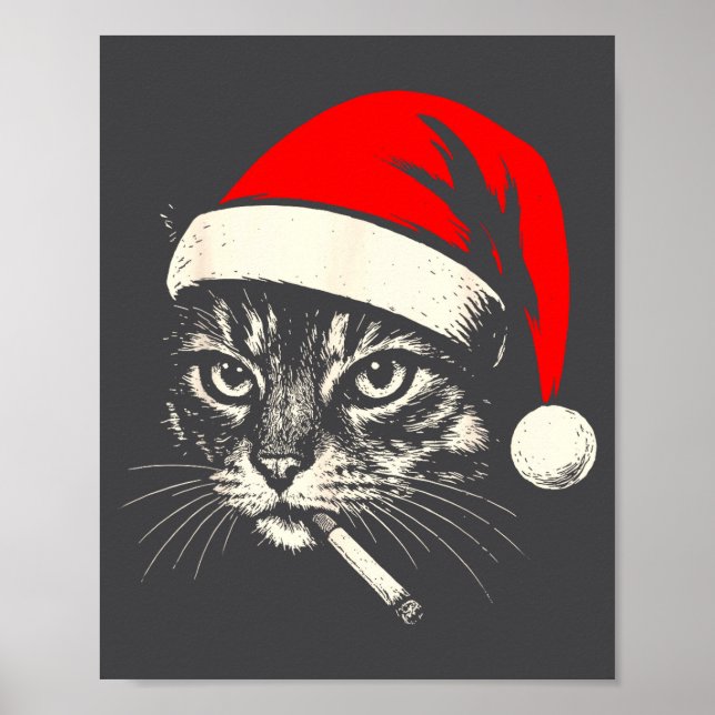 Affiche Vintage Cat Smoking Cigarette Christmas Cat Santa  (Devant)