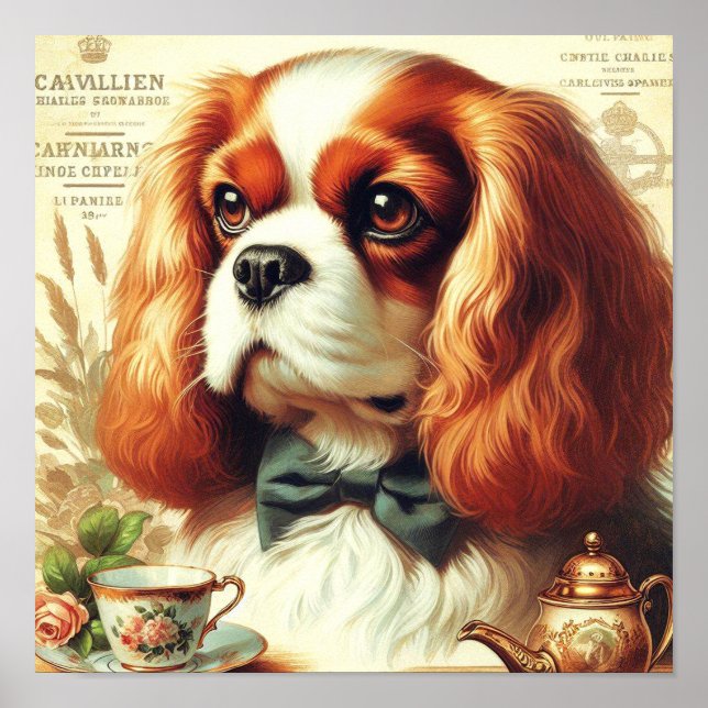 Affiche Vintage Cavalier King Charles Peinture espagnole (Devant)