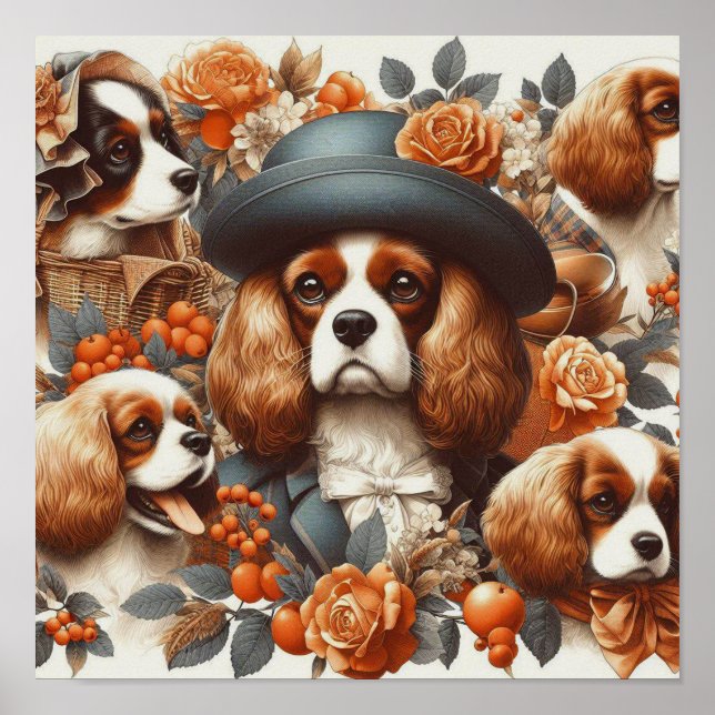 Affiche Vintage Cavalier King Charles Peinture espagnole (Devant)
