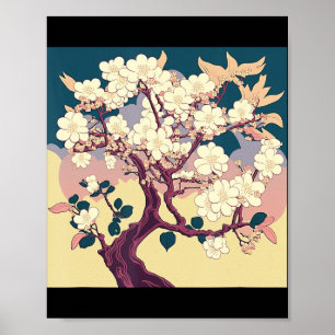 Affiche Vintage cerisier en fleurs Sakura Anime d'art japo