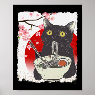 Affiche Vintage chat manger Ramen amusant Japonais canne n