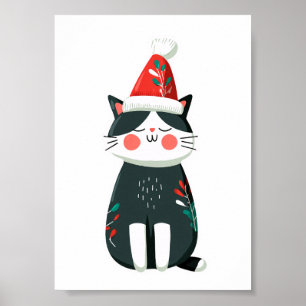Affiche Vintage Chat Mignon en Chapeau de Père Noël – Noël
