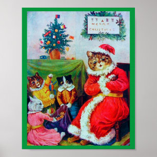 Affiche Vintage Chat Noël, Louis Wain
