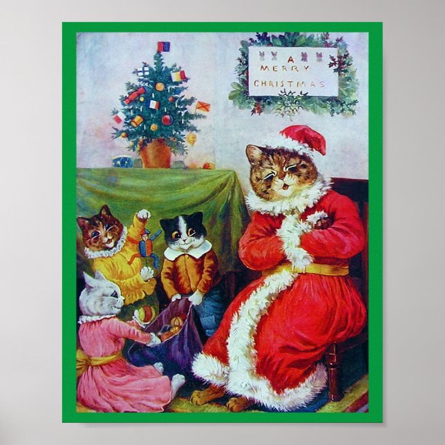 Affiche Vintage Chat Noël, Louis Wain (Devant)