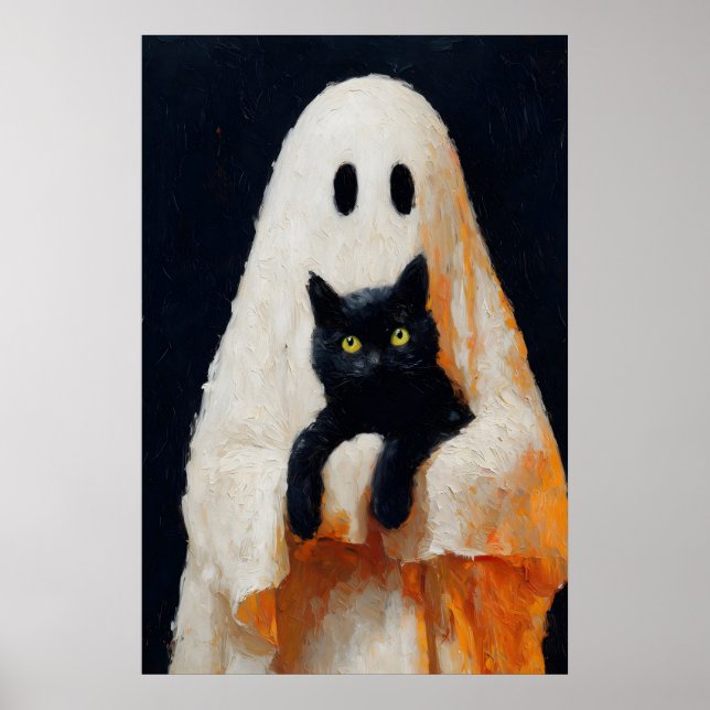 Affiche Vintage Chat Noir et Fantôme Gothique (Devant)