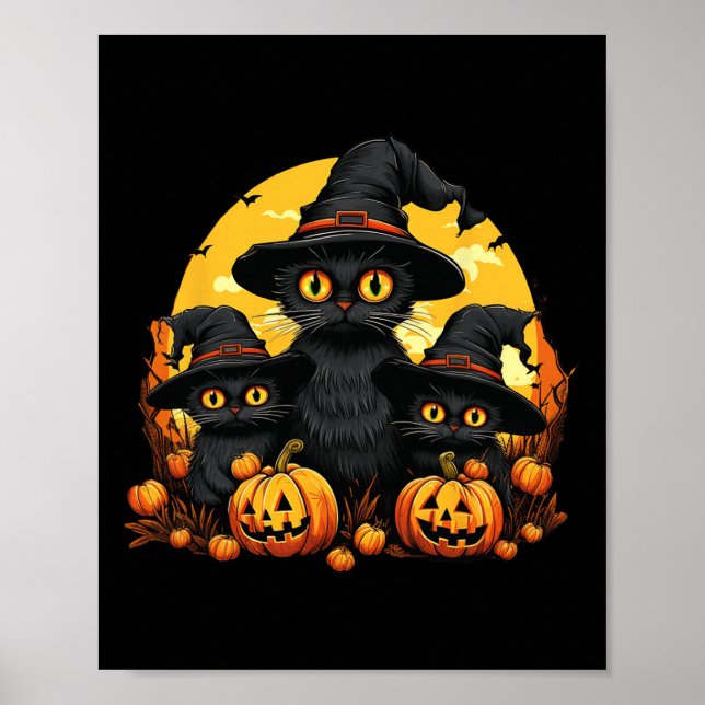 Affiche Vintage Chat noir Halloween Citrouille Funny Chat  (Devant)