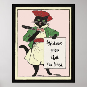 Affiche Vintage Chat noir Motivational Enseignant's
