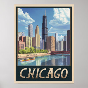 Affiche Vintage Chicago City Skyline