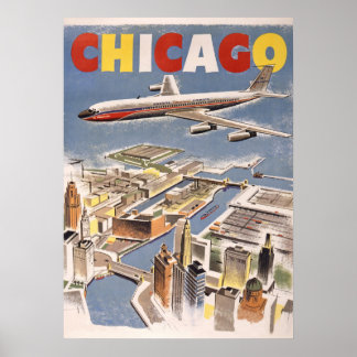 Affiche Vintage Chicago USA Air Travel Publicité