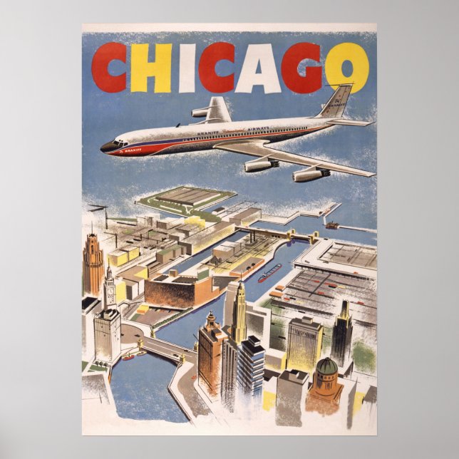 Affiche Vintage Chicago USA Air Travel Publicité (Devant)