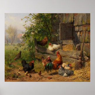 Affiche Vintage Chickens and Rooster Country wall decor
