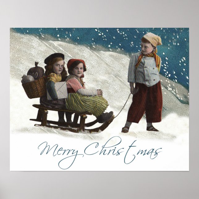 Affiche Vintage Children Sledding (Devant)
