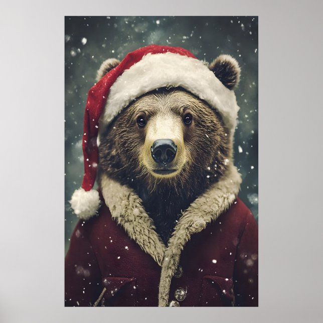 Affiche Vintage Christmas Bear Print, Festive Holiday (Devant)