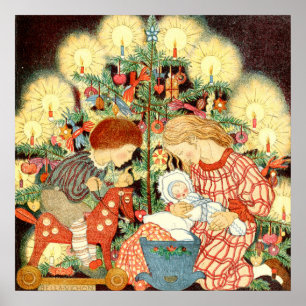 Affiche Vintage Christmas Card Christmas Tree Children
