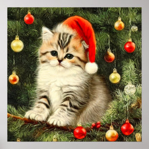 Affiche Vintage Christmas Kitten