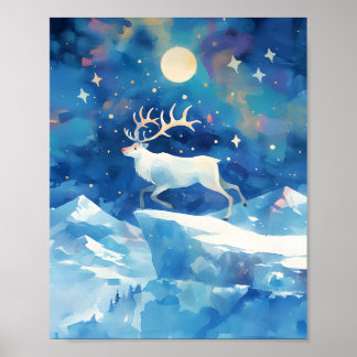 Affiche Vintage Christmas Reindeer Watercolor Painting Art