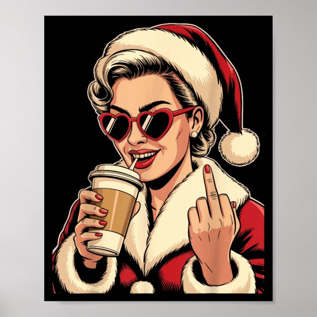 Affiche Vintage Christmas Santa Claus Heart Sungles Middle (Devant)