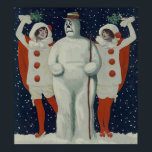 Affiche Vintage Christmas Snowman et Ladies<br><div class="desc">C'est l'illustration vintage d'un bonhomme de neige de Noël et de certaines dames.</div>