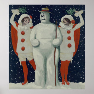 Affiche Vintage Christmas Snowman et Ladies