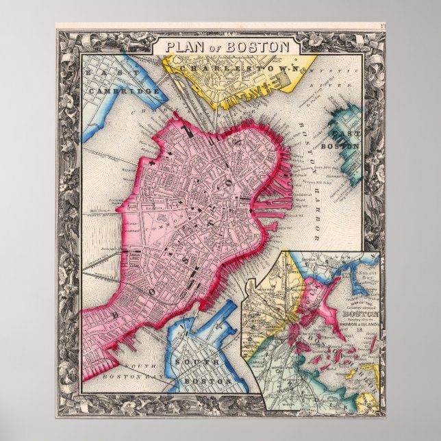 Affiche Vintage City Map of Boston 1860 (Devant)