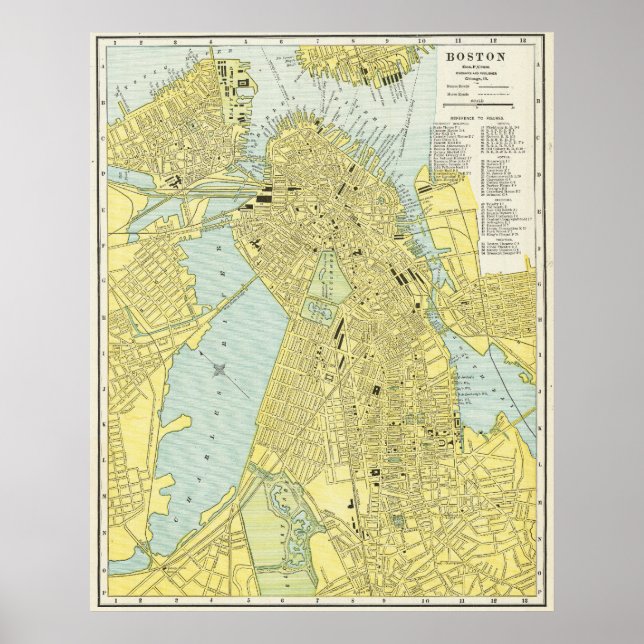 Affiche Vintage City Map of Boston 1899 (Devant)