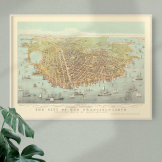 Affiche Vintage City of San Francisco Restored Map, 1878