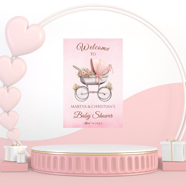 Affiche Vintage classique fille Baby shower rose bienvenue (Créateur téléchargé)