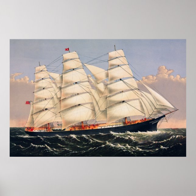 Affiche Vintage Clipper Ship Trois Frères Peinture (Devant)