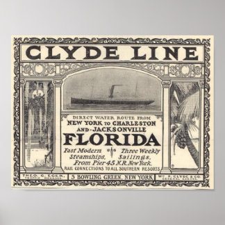 Affiche Vintage Clyde Line Floride Steamship Ad