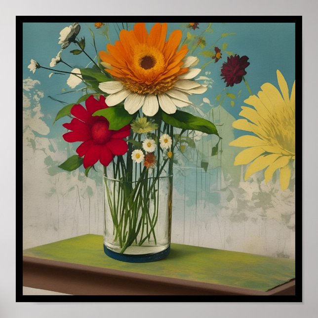 Affiche vintage collage flowers deco 3/3 (Devant)