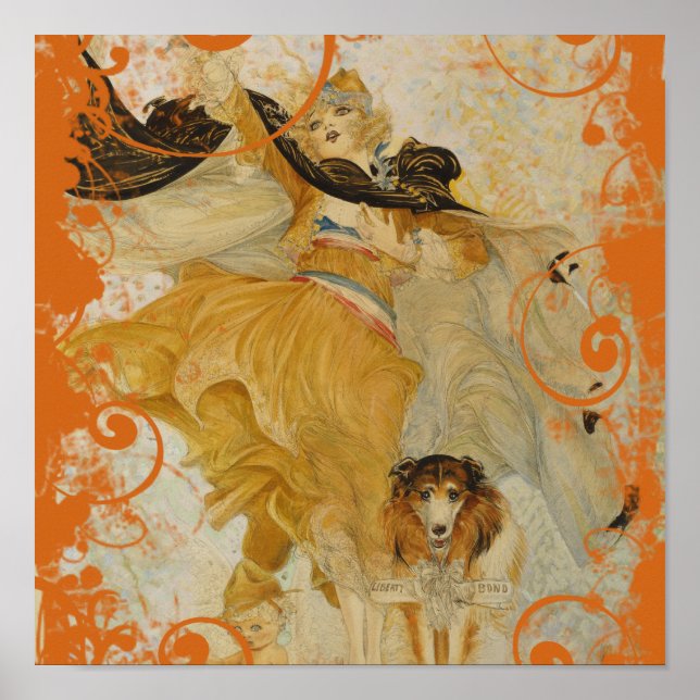 Affiche Vintage Collie Chien et Diva de Mode (Devant)