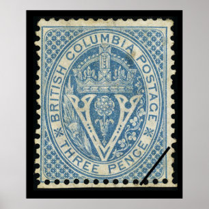 Affiche Vintage Colombie-Britannique Voyage sur le timbre 
