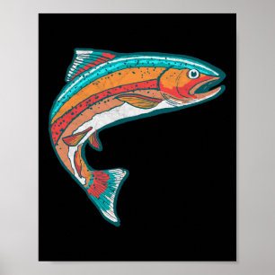 Affiche Vintage Colorful Trout Fishing Retro Fish Graphic