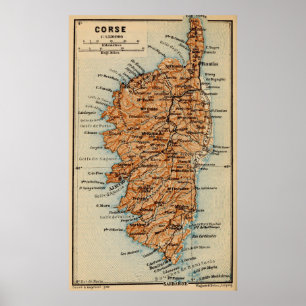 Affiche Vintage Corsica France Map (1886)