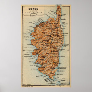 Affiche Vintage Corsica France Map (1886)