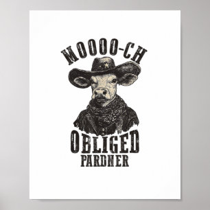 Affiche Vintage Cowboy Cow Shirt Moooch Obligé Partenaire 