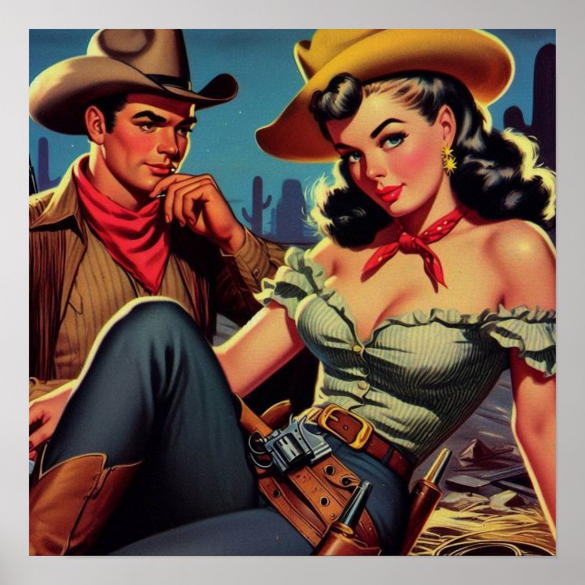 Affiche Vintage Cowboy et Cowgirl (Devant)