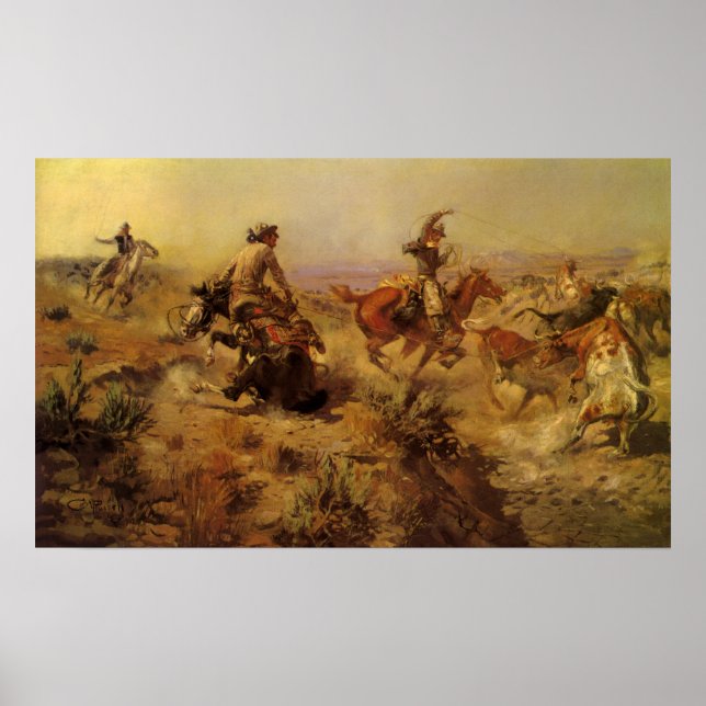 Affiche Vintage Cowboys, Jerez Down by CM Russell (Devant)