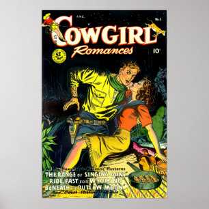 Affiche Vintage Cowgirl Romances Gunslinger